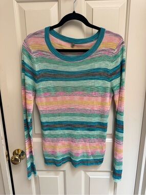 Margaret O'Leary Multicolor Striped Long-Sleeve Lightweight Sweater